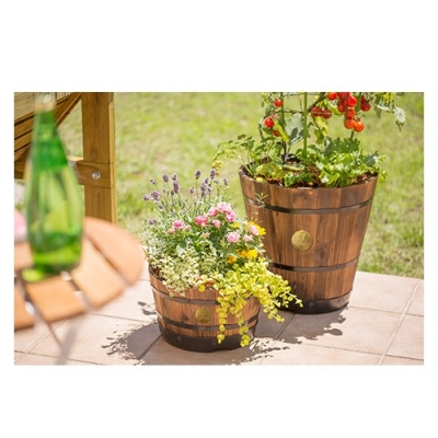 Wood Barrel Planter Na