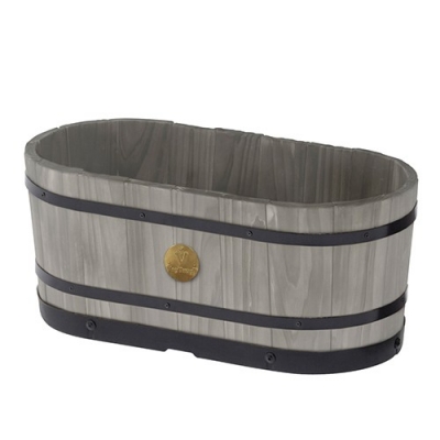 Wood Barrel Planter Grey (Rounded Trough)