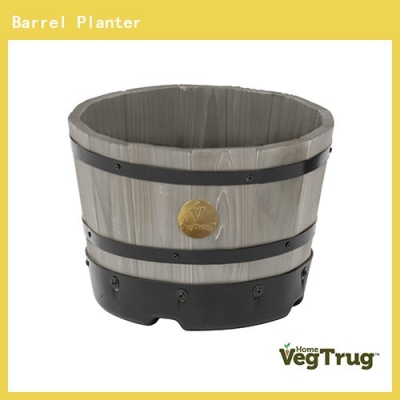 Wood Barrel Planter Gray