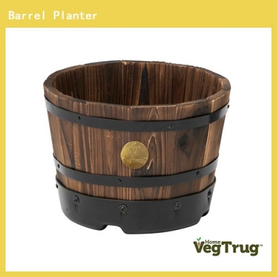 Wood Barrel Planter Na