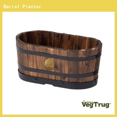 Wood Barrel Planter Na (Rounded Trough)